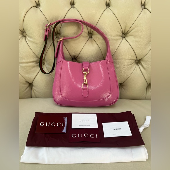 NEW GUCCI JACKIE SMALL SHOULDER BAG PINK LEATHER - Picture 2 of 11